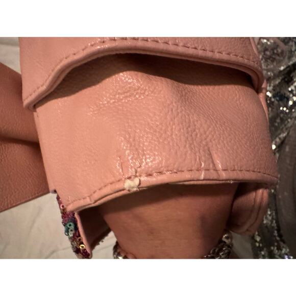 Betsey johnson rainbow sequin pink leather kitsch pocketbook satchel bag purse - Picture 10 of 13